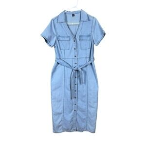 Womens Denim Maxi Shirt Dress Large Western Jean Clean Girl 90s Coastal Cootage